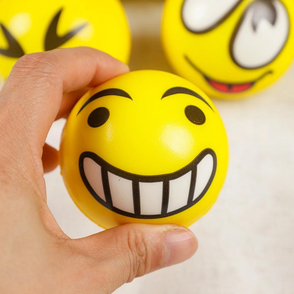 6pcs Cartoon Expression PU Elastic Ball Pressure Release Squeeze Toy Children's Birthday Party Gift Pinata Filling