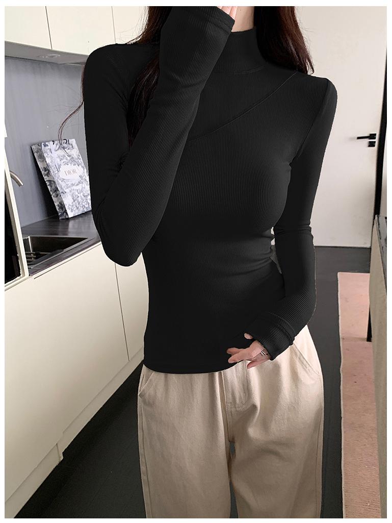 

Women s Brushed Velvet Half-High Collar Slimming Long Sleeve Top for Autumn/Winter 2024 One Size