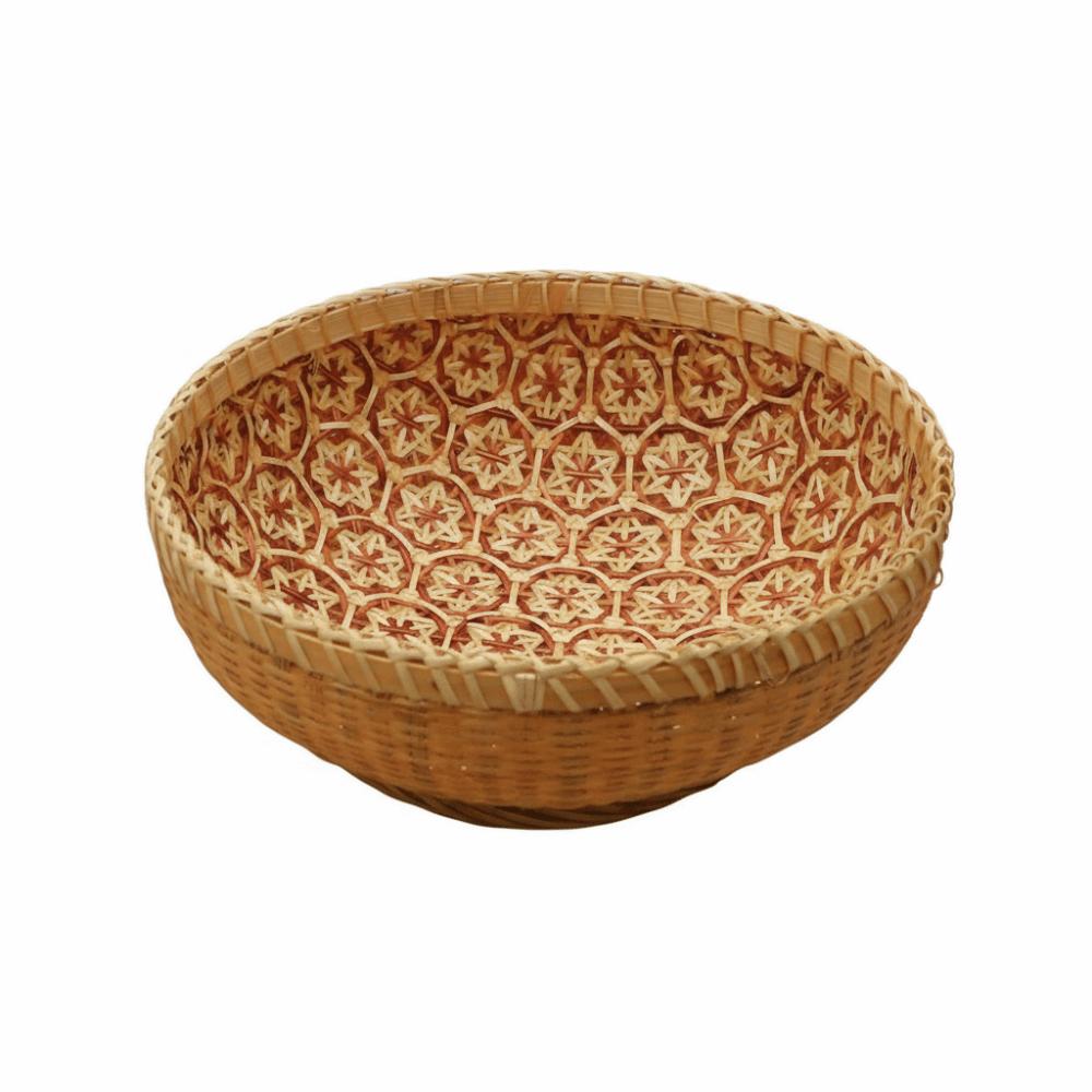 Rustic Hand Woven Bamboo Basket Ventilated Space Saving Round Foldable Tray Sturdy Storage Basket Kitchen Storage