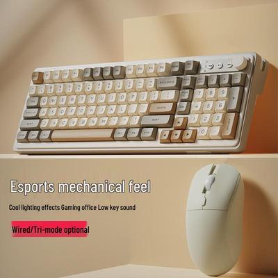 Drahtloses Bluetooth Mechanisches Tastatur- und Mausset für Damen mit braunem Schaltergefühl für Büro und Gaming