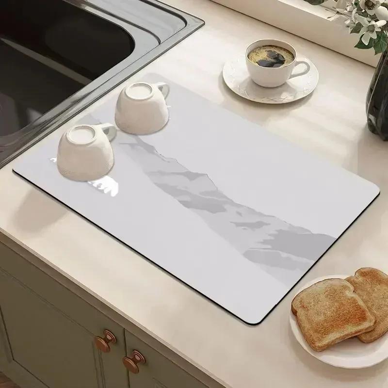 Solid Color Simple Placemat Kitchen Diatomite Dish Drainer Super Absorbent Coffee Rug Drain Pad Non-slip Bath Drying Dishes Mat