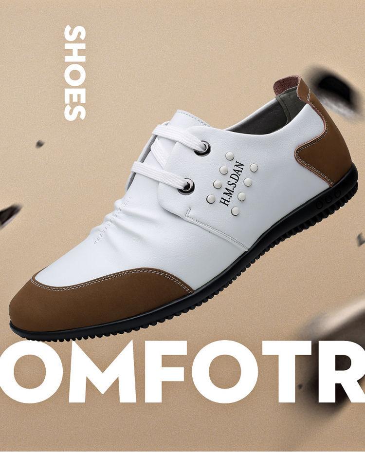 Pure summer men's white casual leather shoes, leather breathable and versatile young men's shoes