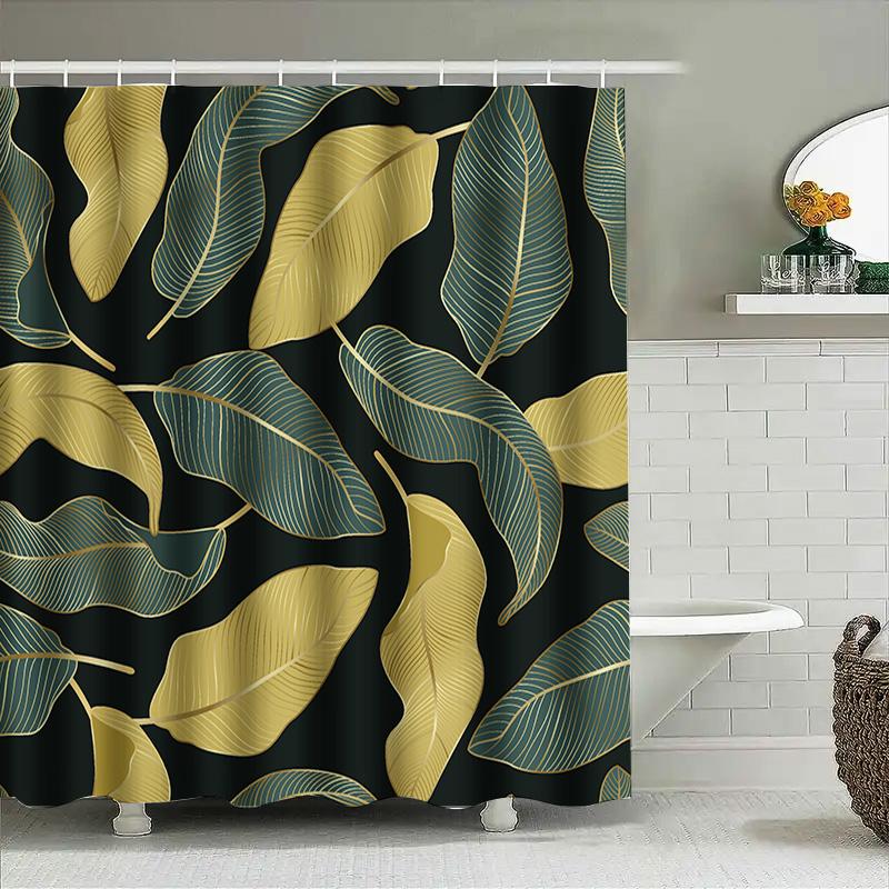 Greenery Leaves Shower Curtain Modern Design Decorative Waterproof Shower Panel Curtains For Bathroom Decoration In Yellow-Green