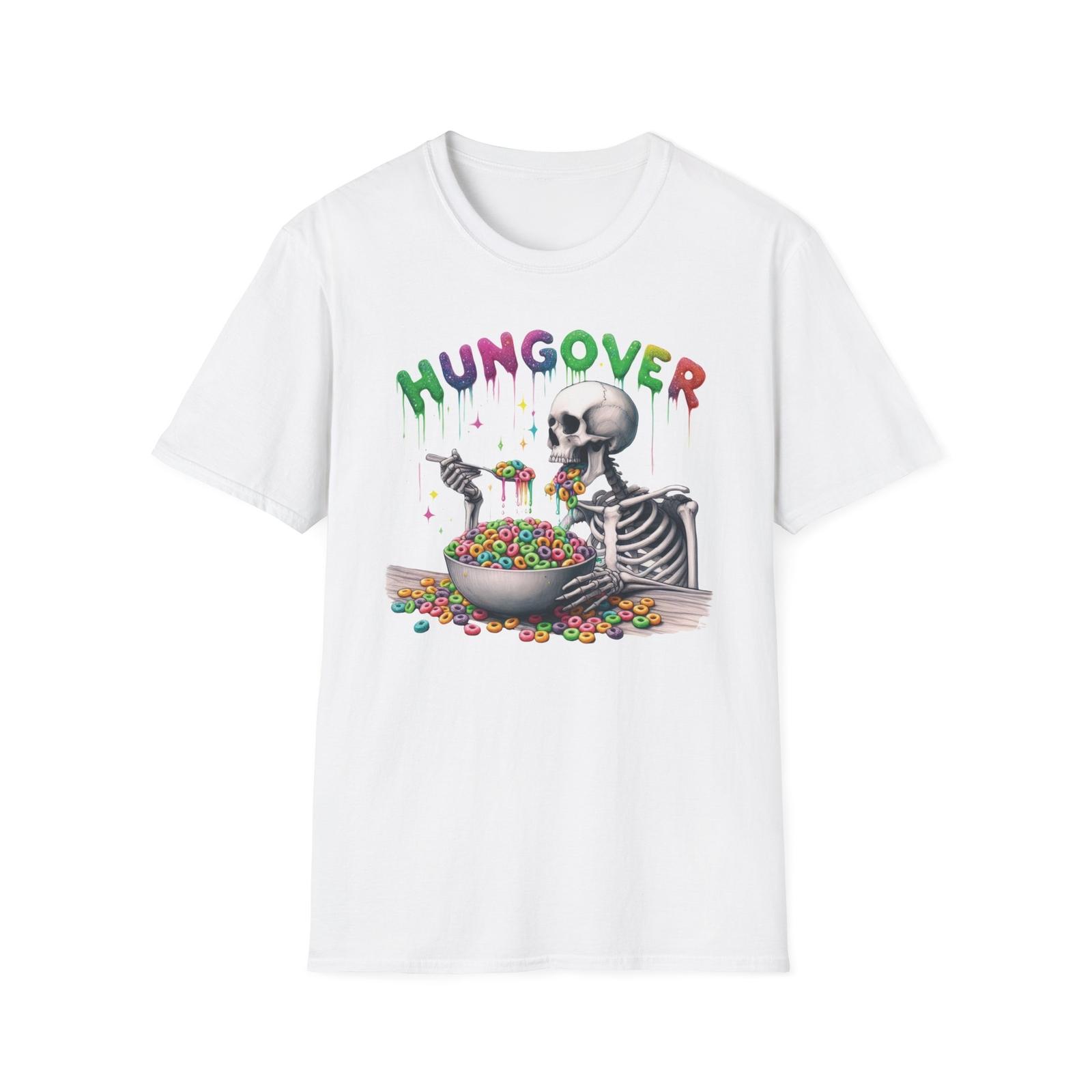 Hungover Skeleton Eating Cereal Funny Graphic T-Shirt, Colorful Wear for All S разноцветный