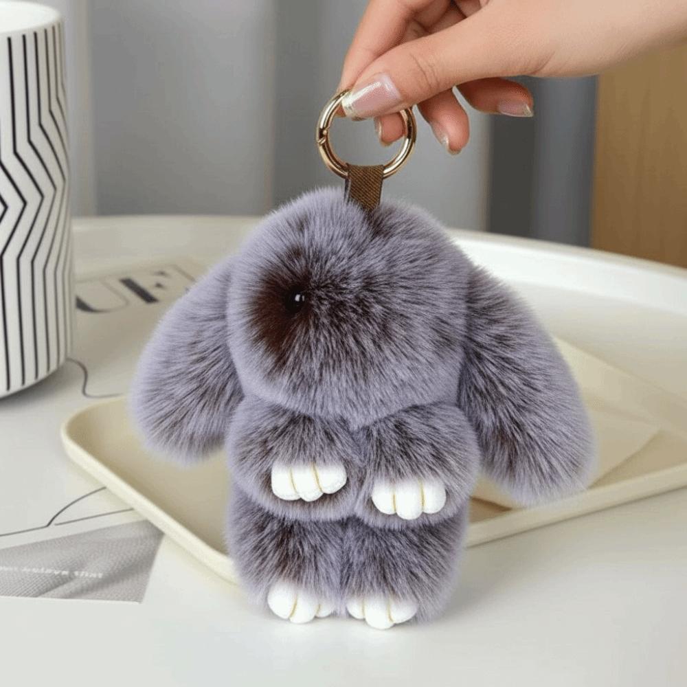 Fluffy Play Dead Rabbit Doll Fashion Plush Rabbit Pendant Rabbit Fur Keychain Women