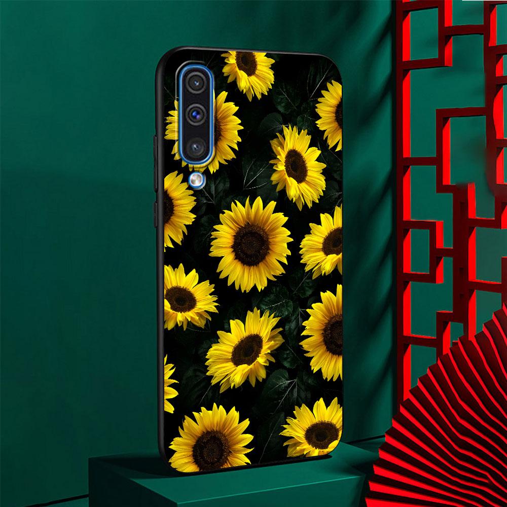 Summer Daisy Sunflower Floral Flower Case for Samsung Galaxy A10s A50 A50s A02s A03s A20 A30 A20e A70 A70s A20s A30s Black Cover