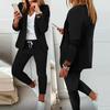 Women Elegant Long Sleeve Blazer Sets Lapel Neck Blazer Coat & Drawstring Pants Set Two Piece Outfits for Women