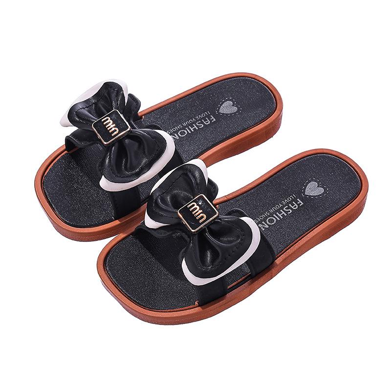 Letní dětské protiskluzové ploché sandály s mašlí – Roztomilé plážové pantofle pro dívky