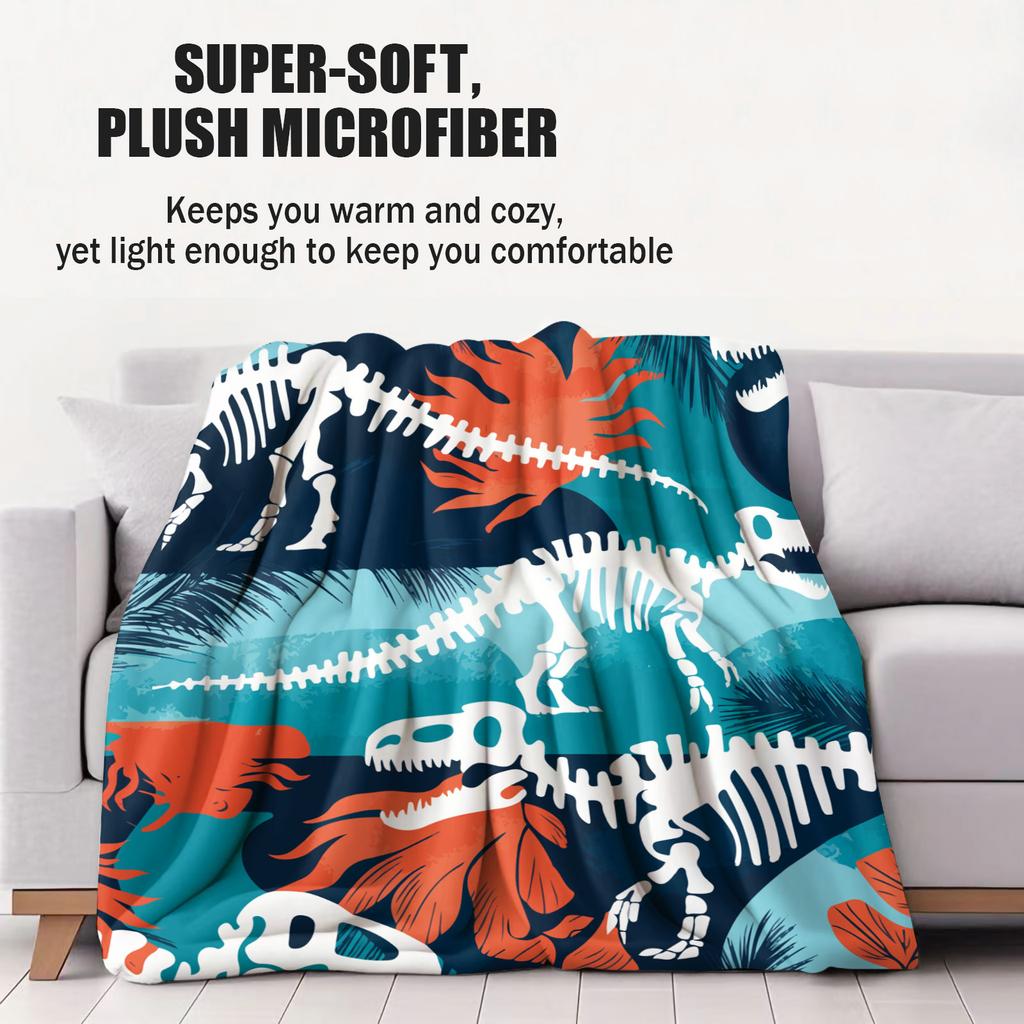 1PC Dinosaur Skeleton Tropical Fleece Throw Blanket for Fans Quality Soft Warm Blanket for Travel Picnic Home for Girl Boy