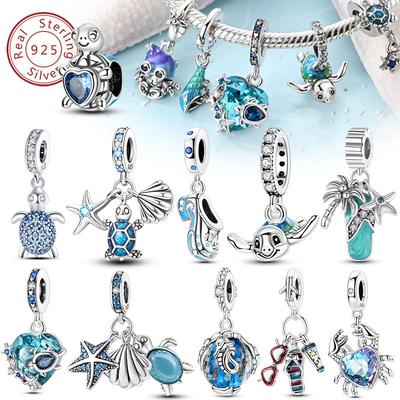 New Copper Charms Beads Pendants Summer Ocean Turtle Beach Fruit Shell Blue Charm For Women Bracelet Jewelry Gift