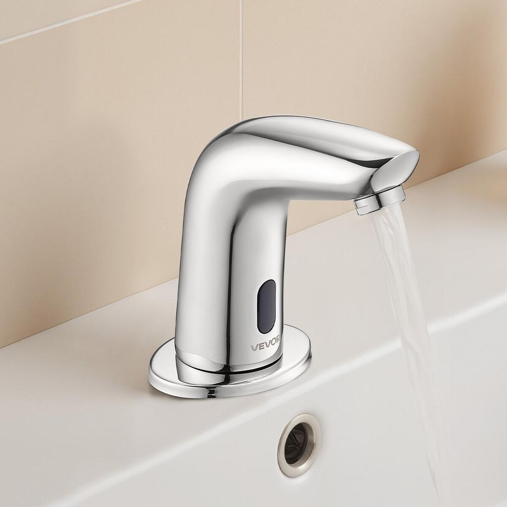 Touchless Bathroom Sink Faucet, Automatic Motion Sensor Restroom Toilet Faucet Cold Water with Hole Cover Plate, Battery Operated for 9.5 mm Pipe