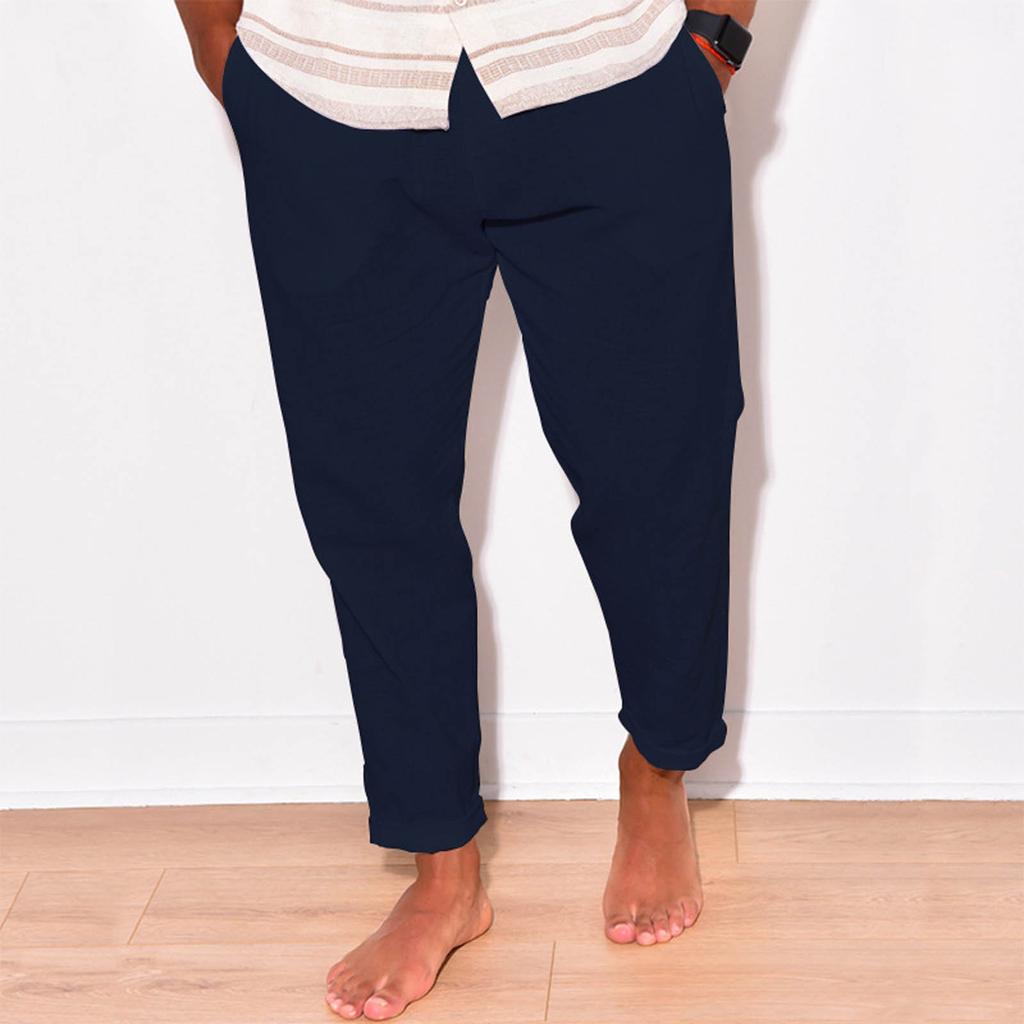 Men's Casual Linen Pants Loose Straight Summer Beach Yoga Pants Breathable Sweatpants