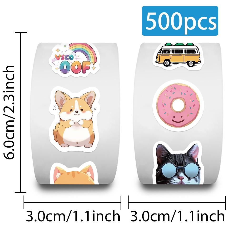 500 Sheets/Roll Cartoon Sticker for DIY: Fresh VSOC Water Cup Decoration, Envelope Sealing, Tape Roll