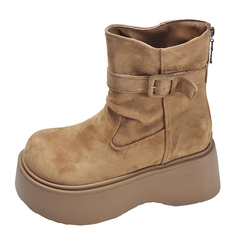Queen Fan Explosive Retro Thick-soled Heightening Martin Boots Women's 2025 New Autumn Thin Western Short Boots