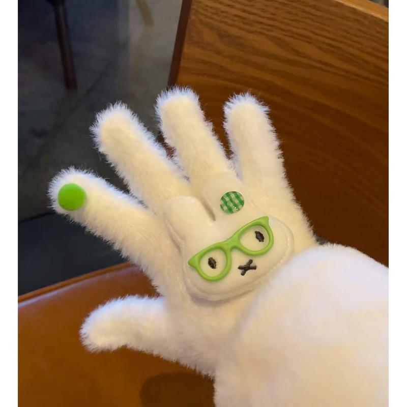 High-value Miffy Rabbit Gloves Total Plush Windproof Cold-resistant Warm All-inclusive Finger Gloves