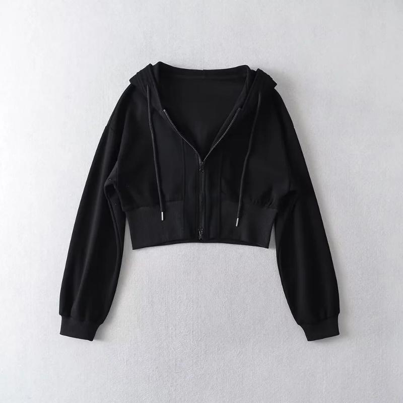 Hooded Short Sweatshirt Cardigan Jacket Women's New Sweet Cool Waist Loose Long Sleeve Top