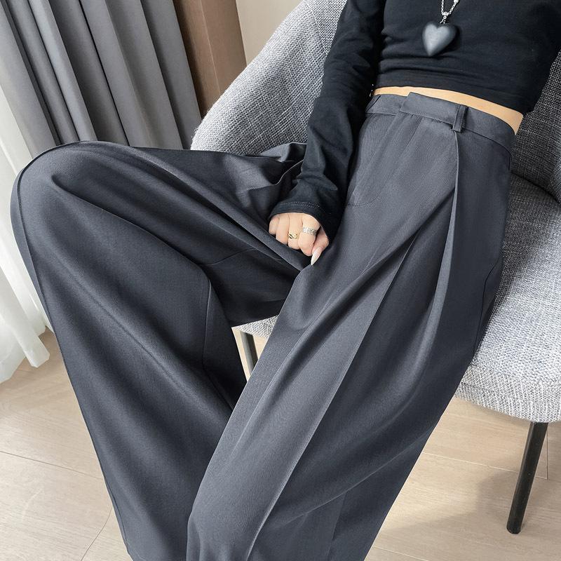Women's High Waist Wide Leg Pants Straight Trousers Elegant Pleated Solid Polyester Suit Pants For Daily Casual Wear