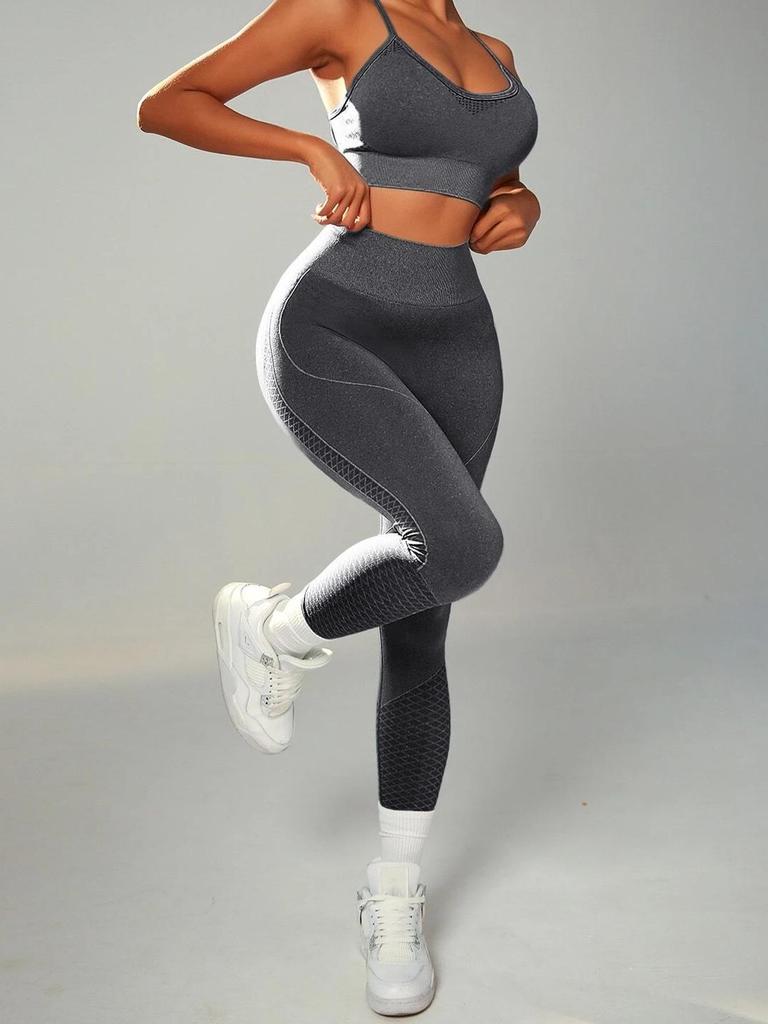 Women's Quick-Dry Shockproof Yoga Set: Ribbed Knit High Elastic Bra & Pants Two-Piece