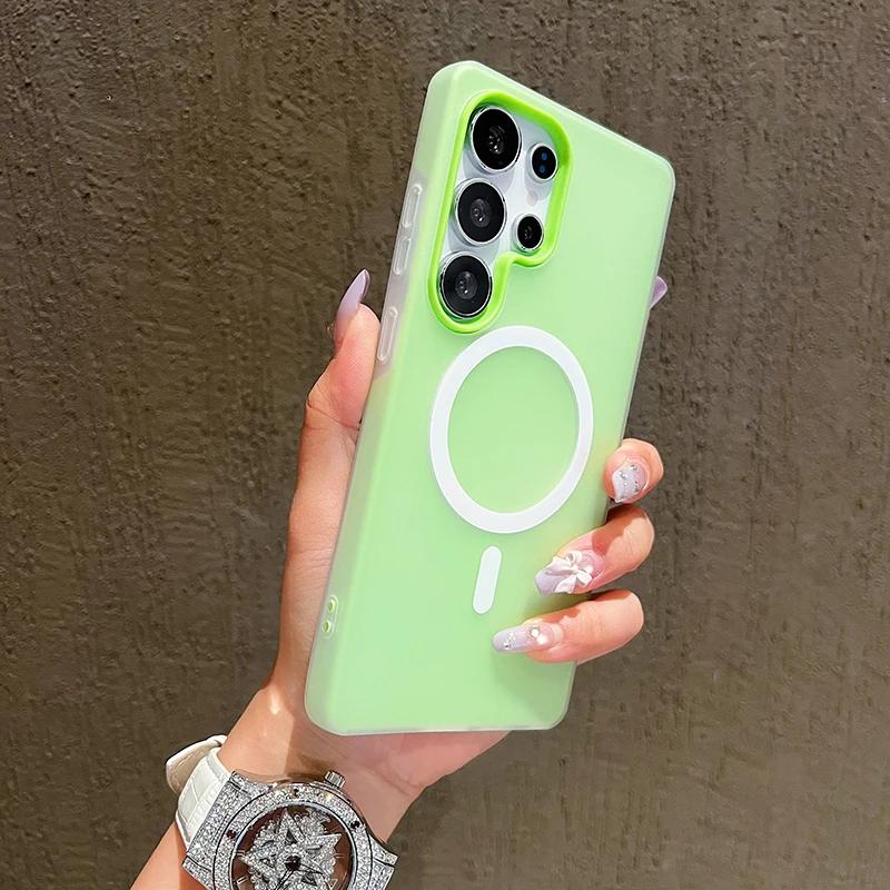 Candy Color Matte Jelly Magnetic Phone Case for Samsung Galaxy S24 S23 S25 Edge Ultra Plus S25FE S24FE A17 A07 For Magsafe Cover