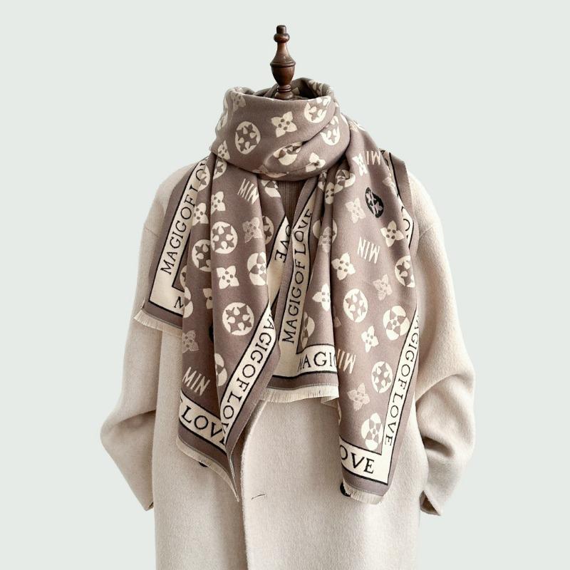 Autumn and winter new atmosphere scarf women's dual-purpose imitation cashmere air conditioner shawl double-sided thickened warm scarf