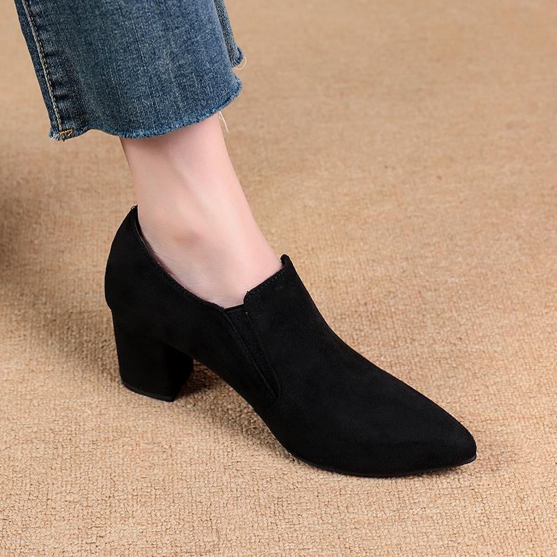 Pointed Toe Women High Heels Shoes Elegant Pumps Office Suede Shoes Woman 2025 Autumn Fashion Chunky Dress Sexy Mujer Zapatillas