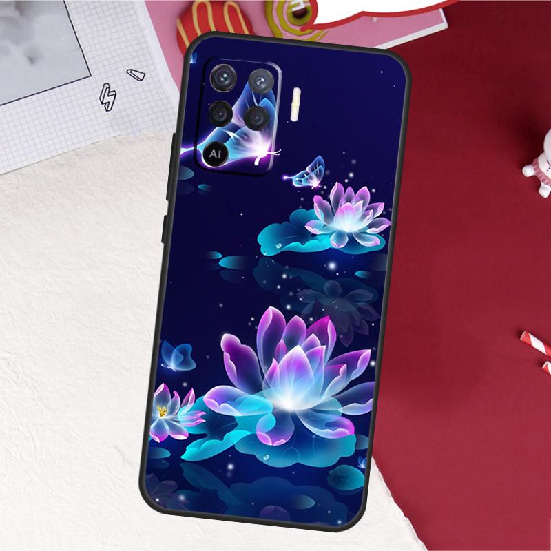 Lotus Blue White Flowers Case For Oppo A16 A96 A76 A17 A18 A60 A80 A40 A38 A58 A78 A98 A94 A74 A54 A15 A57 A77 A5 Pro