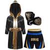 Jungen Boxausrüstung Set: Satin-Bademantel mit Gürtel und metallischem Besatz, Color-Block-Shorts & Tigerprint-Trainingshandschuhe