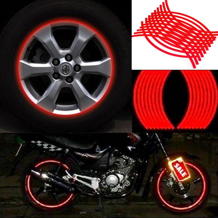 

18 Strips Motorcycle Car Wheel Tire Stickers Reflective Rim Tape Red червоний