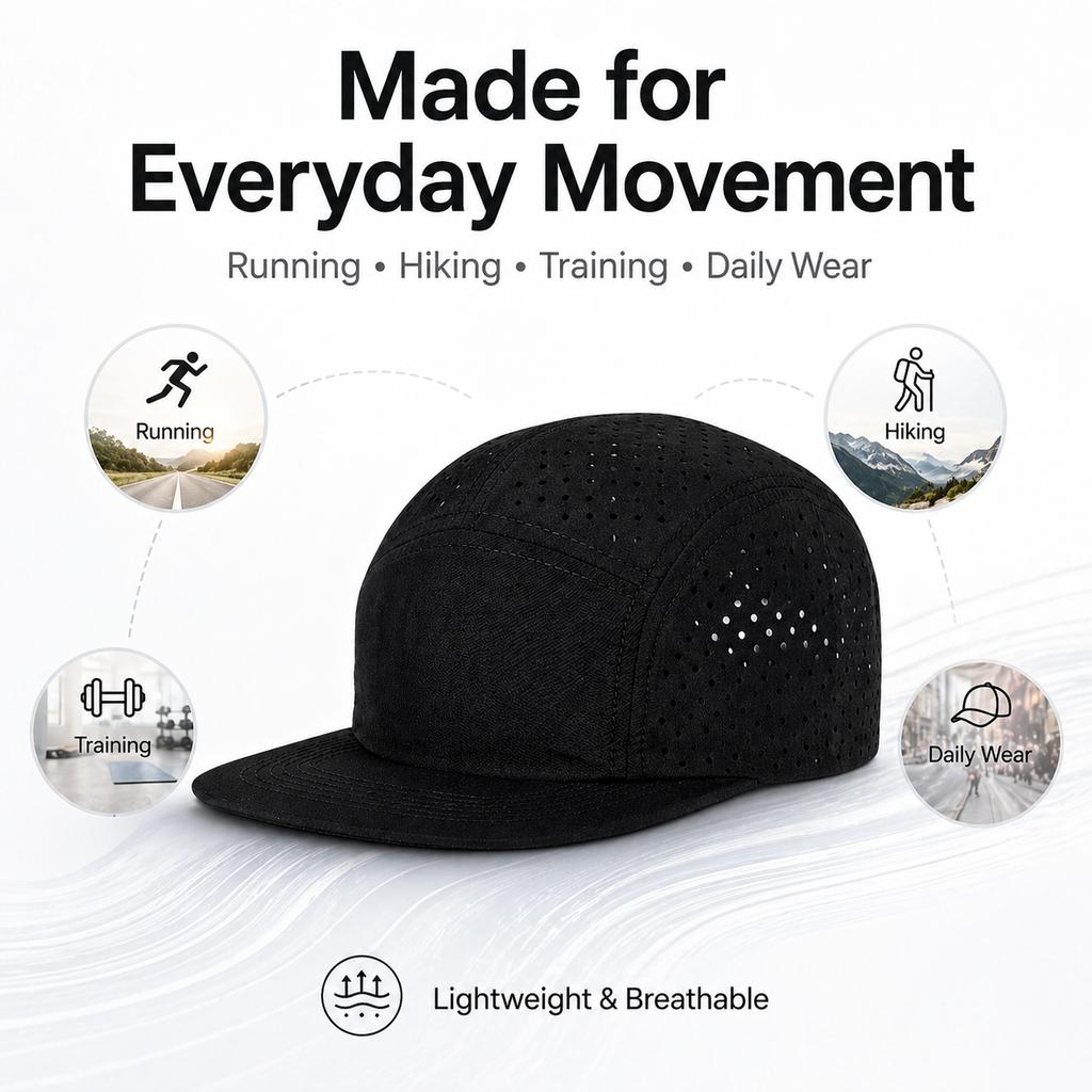 Quick-Dry 5 Panel Running Cap Laser Cut Perforated Breathable Sport Hat Ultra-Lightweight Soft Top Baseball Cap For Men Women