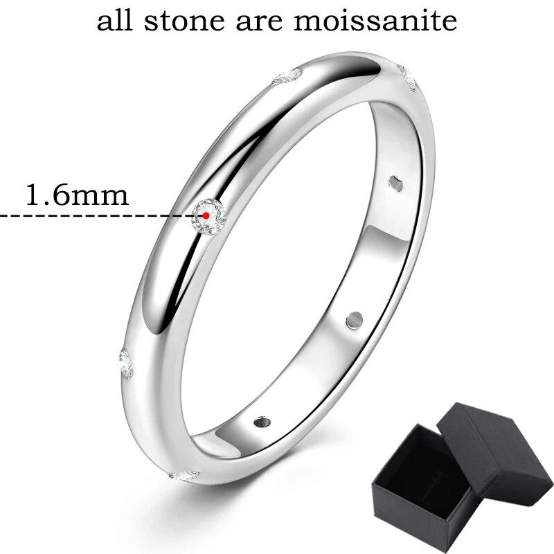 1,6mm diamantové prsteny z celého moissanitu pro ženy Klasický ocasní pás S925 Sterling Silver Velkoobchod se svatebními šperky