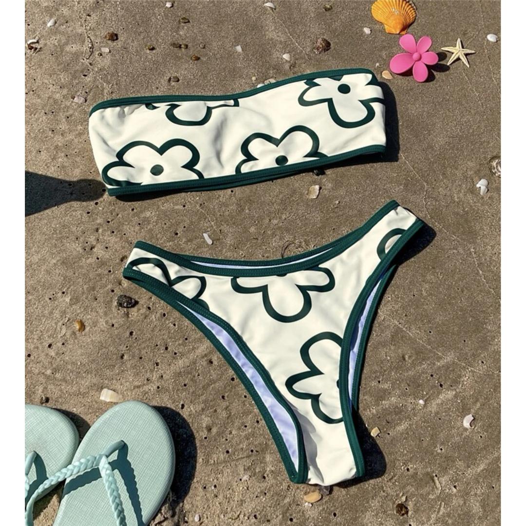 

Сексуальное бикини без бретелек с цветочным принтом, женский купальник, женский купальник из двух частей, комплект бикини с цветами, купальный костюм для плавания L зелёный