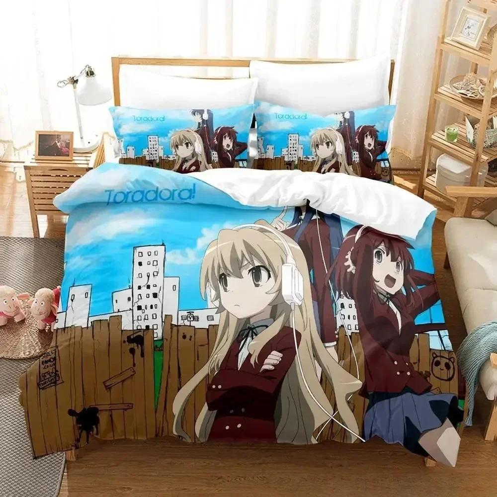 Comforter New Toradora Bedding Set Cartoon Anime Three-Piece Set Adult Kid Bedroom S 3D Kawaii Girls Roupa De Cama Casal