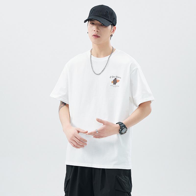 

Мужская летняя футболка из плотного хлопка свободного кроя 2024 L (120-140 jin) белый