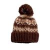 Winter new jacquard contrasting wool hat women's thickened warm windproof hat pullover hat cute hairball knitted hat
