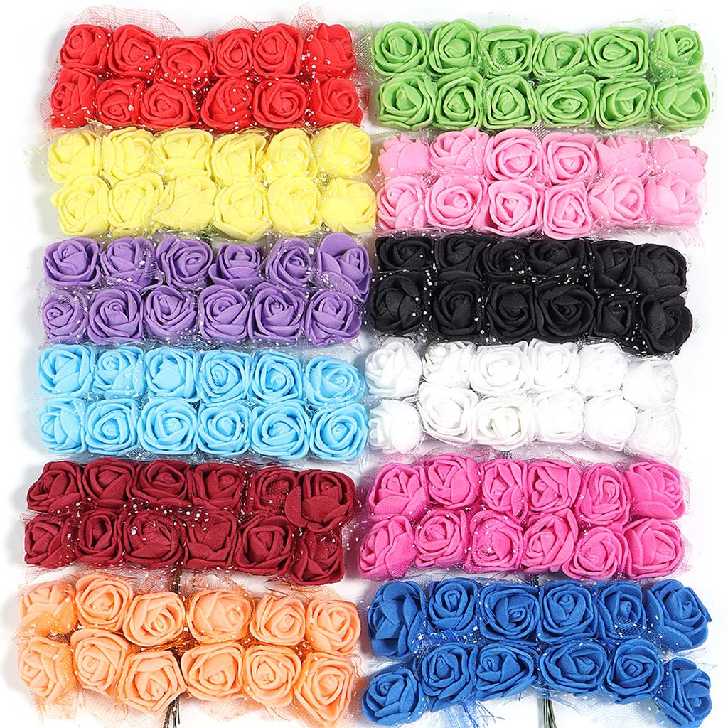 144-288pcs 1.7cm Mini Rose Artificial Flowers Lace PE Rose Foam Flower Heads Bouquet For Wedding Home Decora Scrapbooking DIY