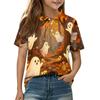 Kids Halloween Print Polo Shirt Casual Short Sleeve Pullover Button Down Collar Tee Top for Boys Girls