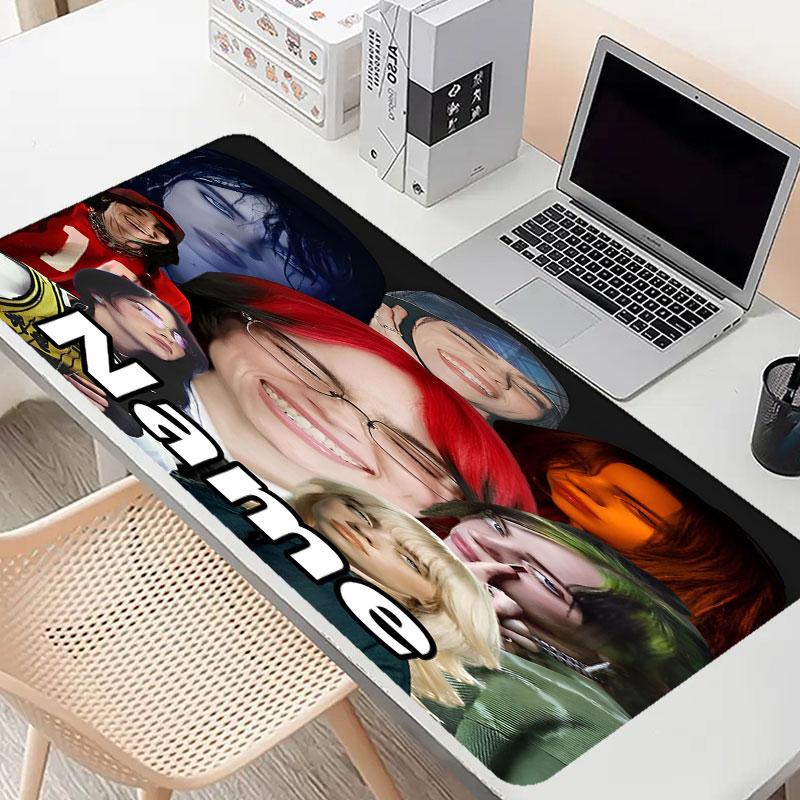 Custom Name Personalized Billie Eilish Pattern Mousepad, Laptop PC Desk Mat, Decorative Desk Mat for Home Keyboard Pad Gift