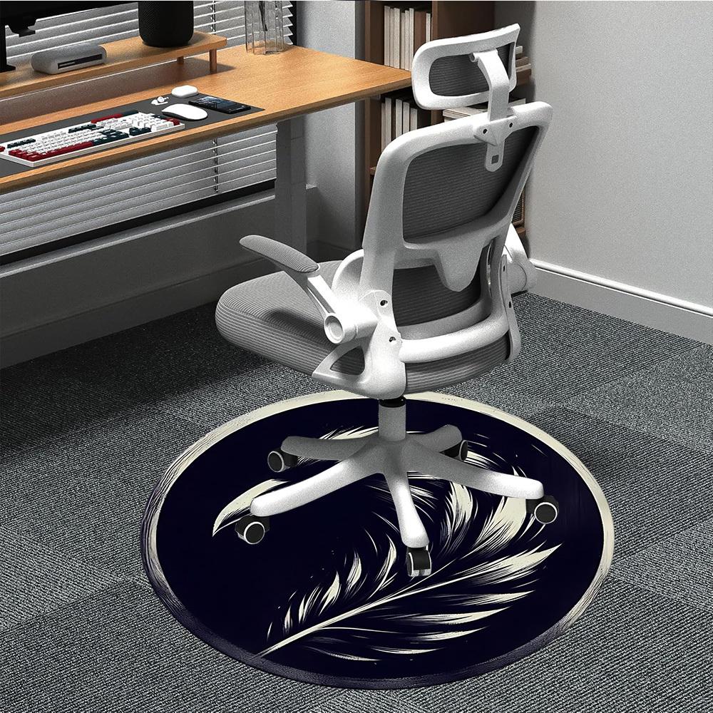 1PC Feather Artwork Office Round Rug, Non slip, Soft and Durable Office Rug for Interior Decoration, Perfect for Office