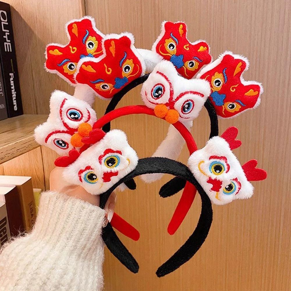 Lion Dance 2024 Happy New Year Headband Cartoon New Year Headdress Dragon Doll Headband  Girl