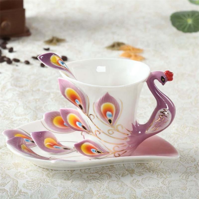 200ML porcelana kostna 3D kolor emalia zwierząt filiżanka kawy ze spodkiem i łyżką ceramiczne popołudniowe filiżanki Drinwkare