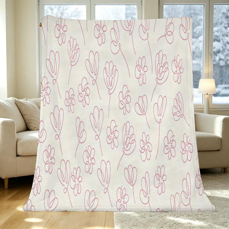 Soft Flannel Throw Blanket, Simple Floral Pattern, Skin-Friendly & Cozy, Bound Edge Sofa Cover, Home Decor for Relax, Ideal for Halloween & Christmas