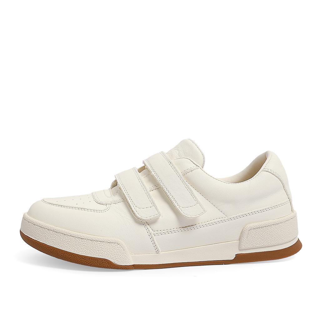 First Layer Cowhide Velcro Thick-Soled Little White Shoes Women'S Round Head Versatile Lightweight Casual Sports Shoes Heightening Board Shoes