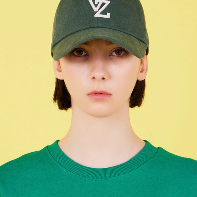 

VARZAR Monogram Applique Overfit Washed Ball Cap Green FREE