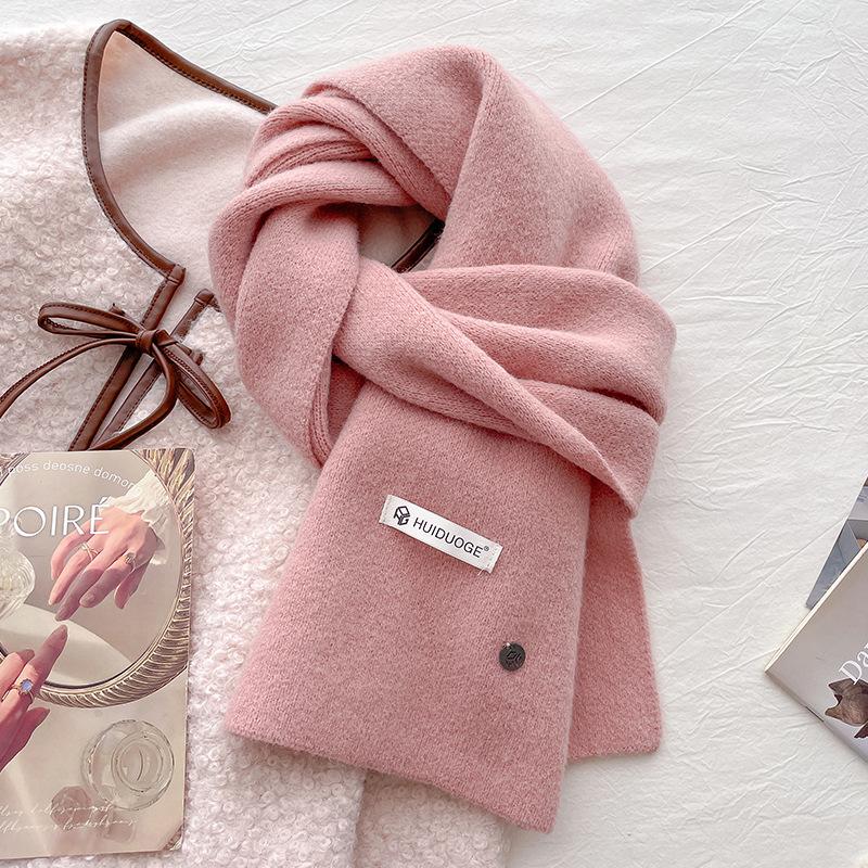 Wool Knitted Wool Warm Thickened Scarf Women's Autumn and Winter Neck Protection Scarf Soft Waxy Light Blue New