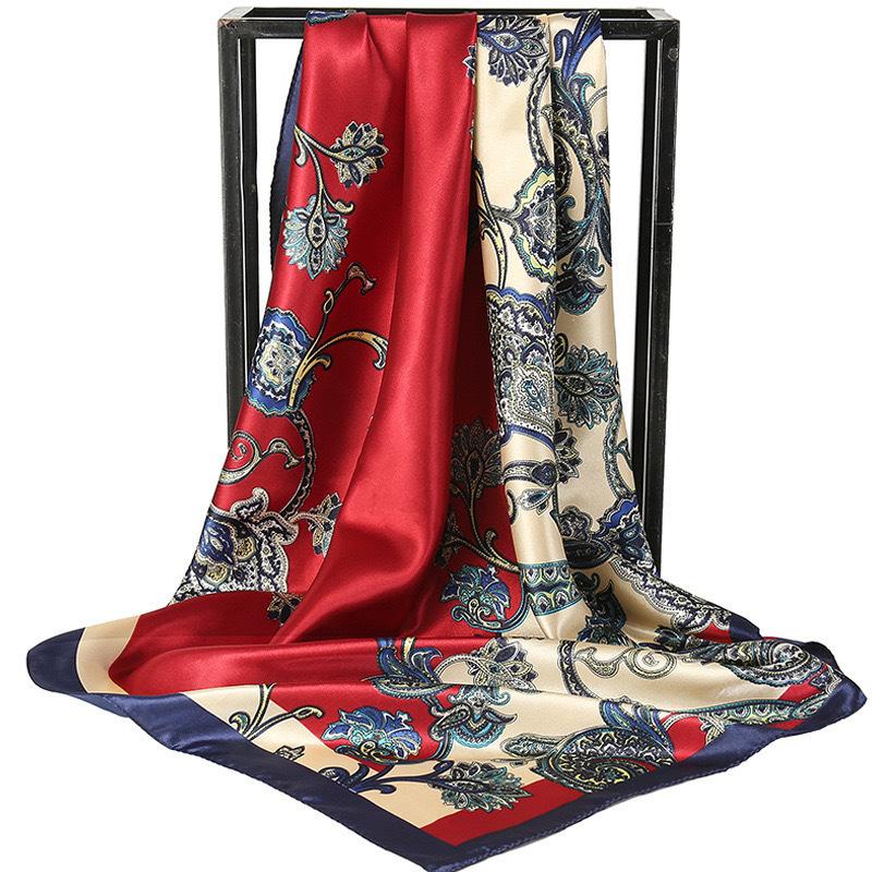 

Роскошный женский шелковый шарф квадратный платок на голову женский атласный хиджаб большая шаль обертывание женский платок шарф с принтом цепи One Size