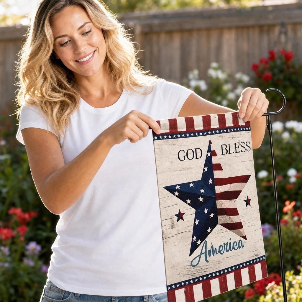 Independence Day Garden Flag - Linen Double Sided Outdoor Yard Decor
