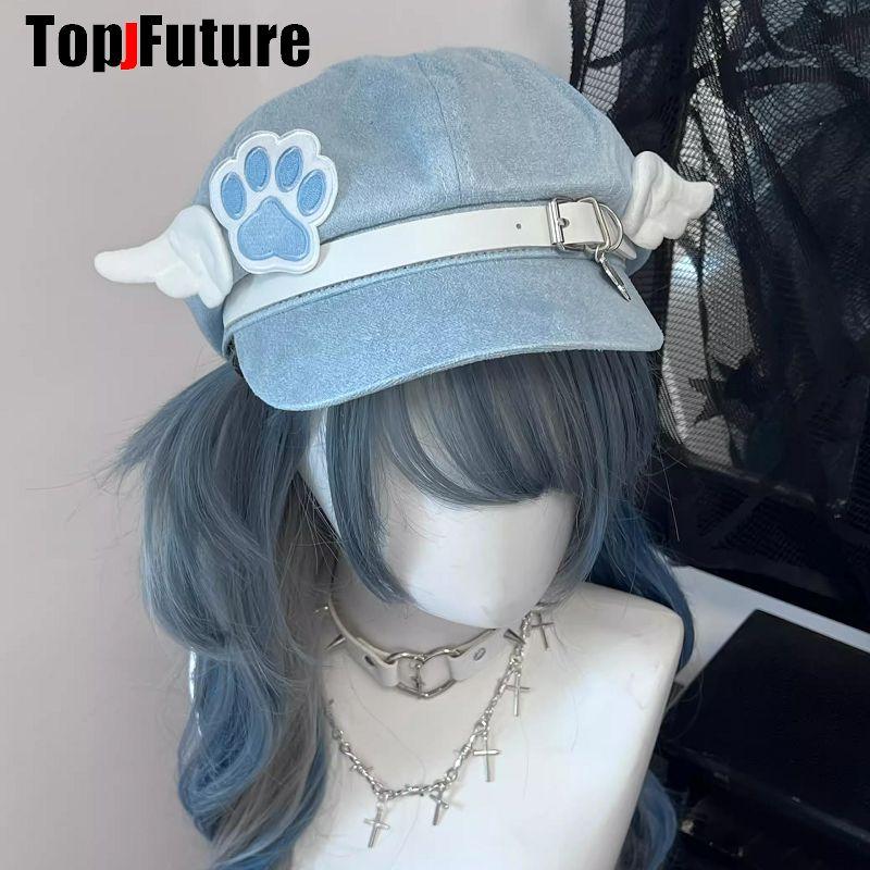 Toptan Özel Yapım Kişiselleştirilmiş Kadın Harajuku Gotik Lolita Bere Şapka Y2K Kız Melek Kanadı Köpek Köpek Pati El Yapımı Güneş Şapkaları