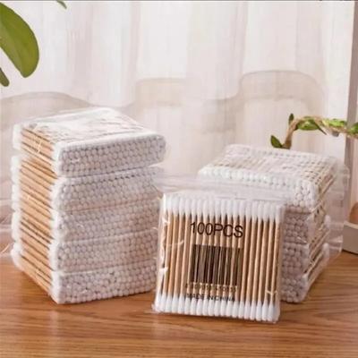 500PCS Wooden Double-Ended Cotton Swabs Make-Up Cleaning Disposable Cotton Swabs Medical Household Hygiene Ear Pulling