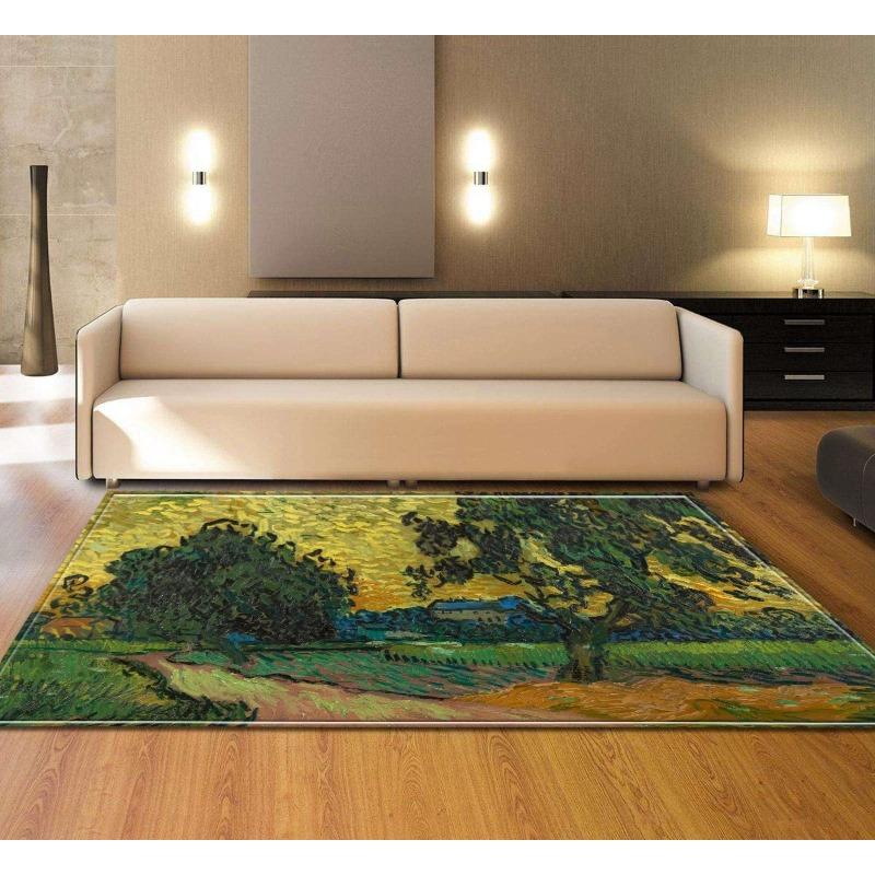 Living Room Oil Painting Carpet Van Gogh Starry Night Rug Living Room Bedroom Warm Anti Slip Foot Mat Home Decoration