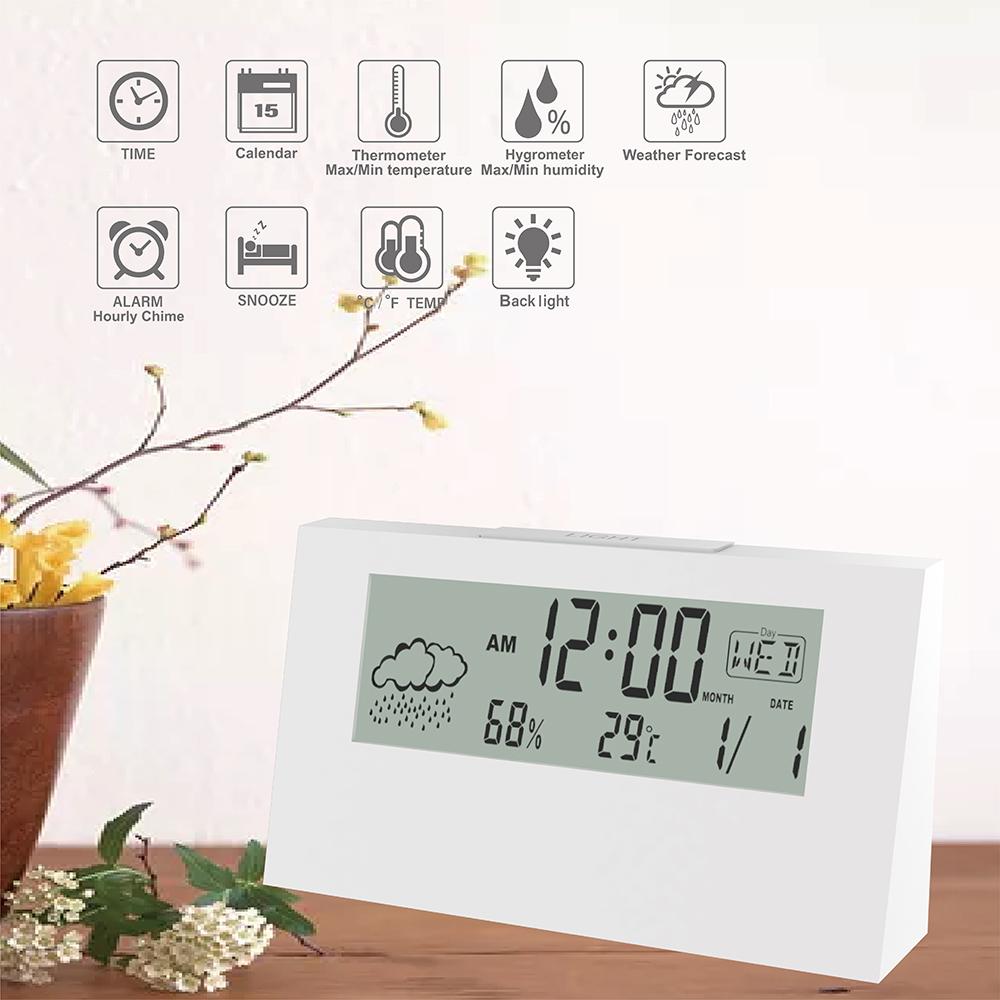

Electric Lcd Desk Alarm Clock With Calendar Digital Temperature Humidity Modern Home Office Watch White#0
